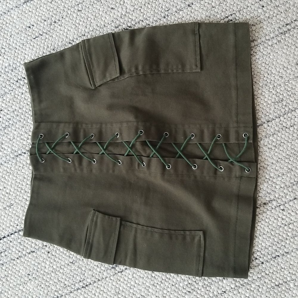 Olive green Akira lace up mini skirt - Picture 1 of 4